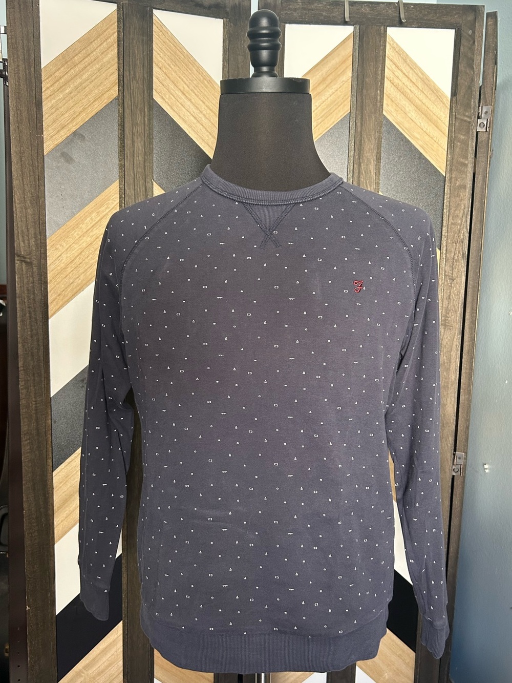 Navy Patterned Crewneck Sweatshirt